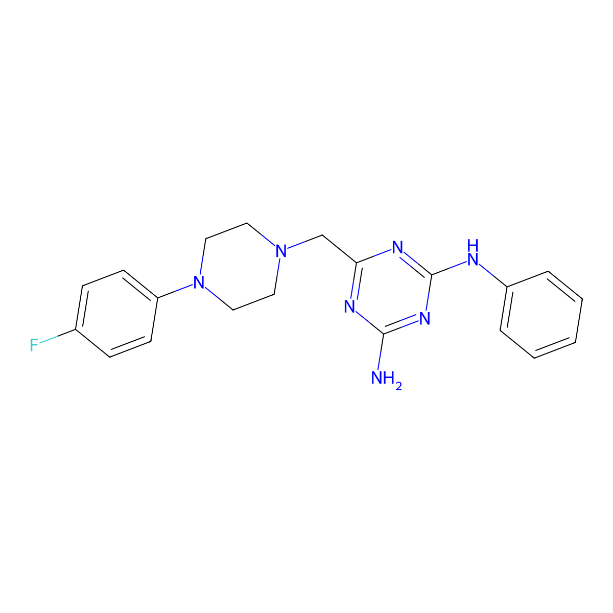6-{[4-(4-fluorophenyl)piperazin-1-yl]methyl}-N-phenyl-1,3,5-triazine-2,4-diamine molecular structure, CAS 670240-43-4