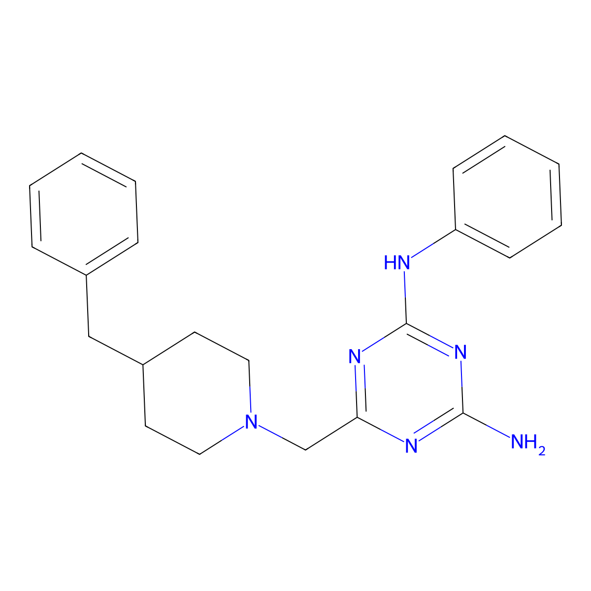 6-[(4-benzyl-1-piperidinyl)methyl]-N-phenyl-1,3,5-triazine-2,4-diamine molecular structure, CAS 670240-45-6