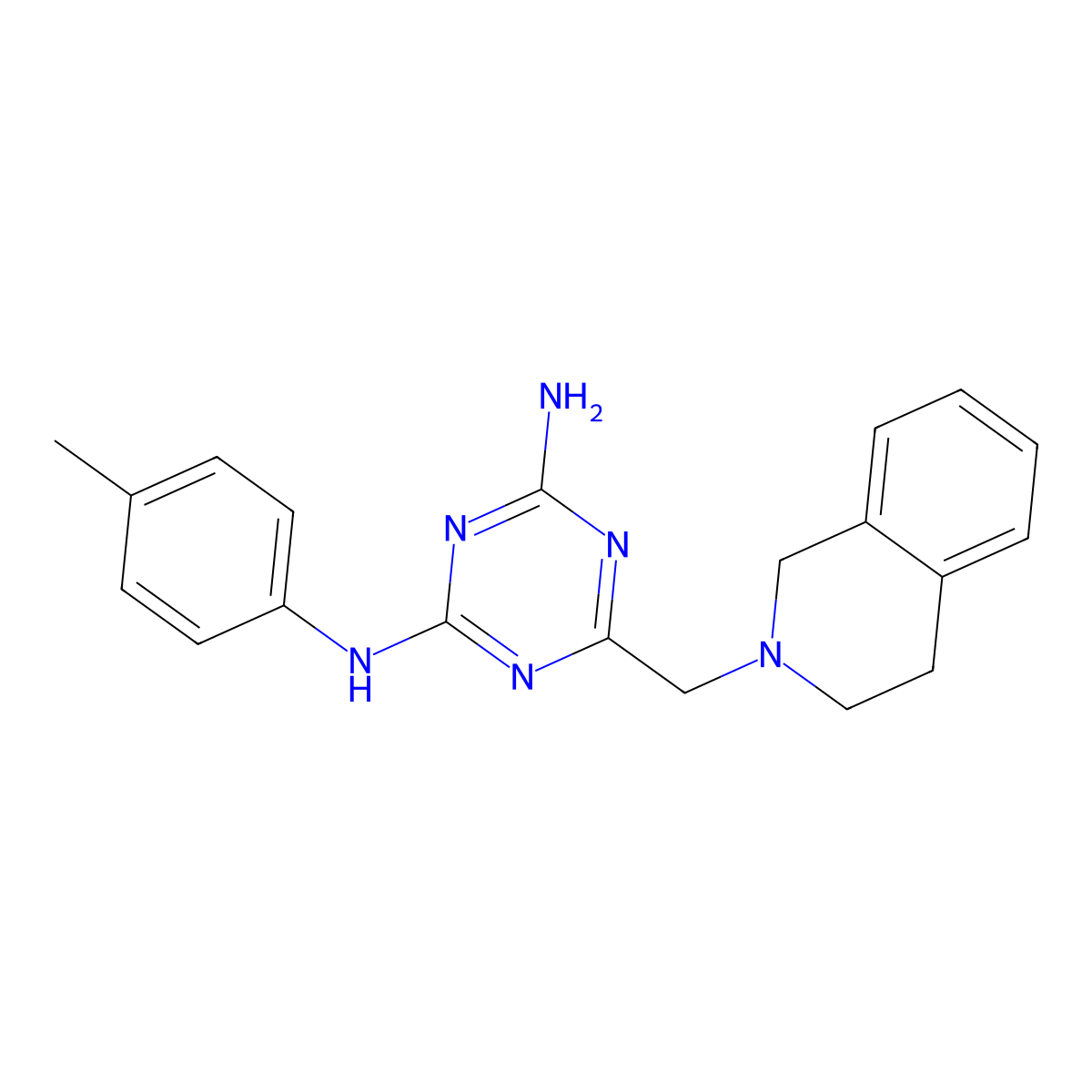 6-(3,4-Dihydro-1H-isoquinolin-2-ylmethyl)-N-p-tolyl-[1,3,5]triazine-2,4-diamine molecular structure, CAS 670240-46-7