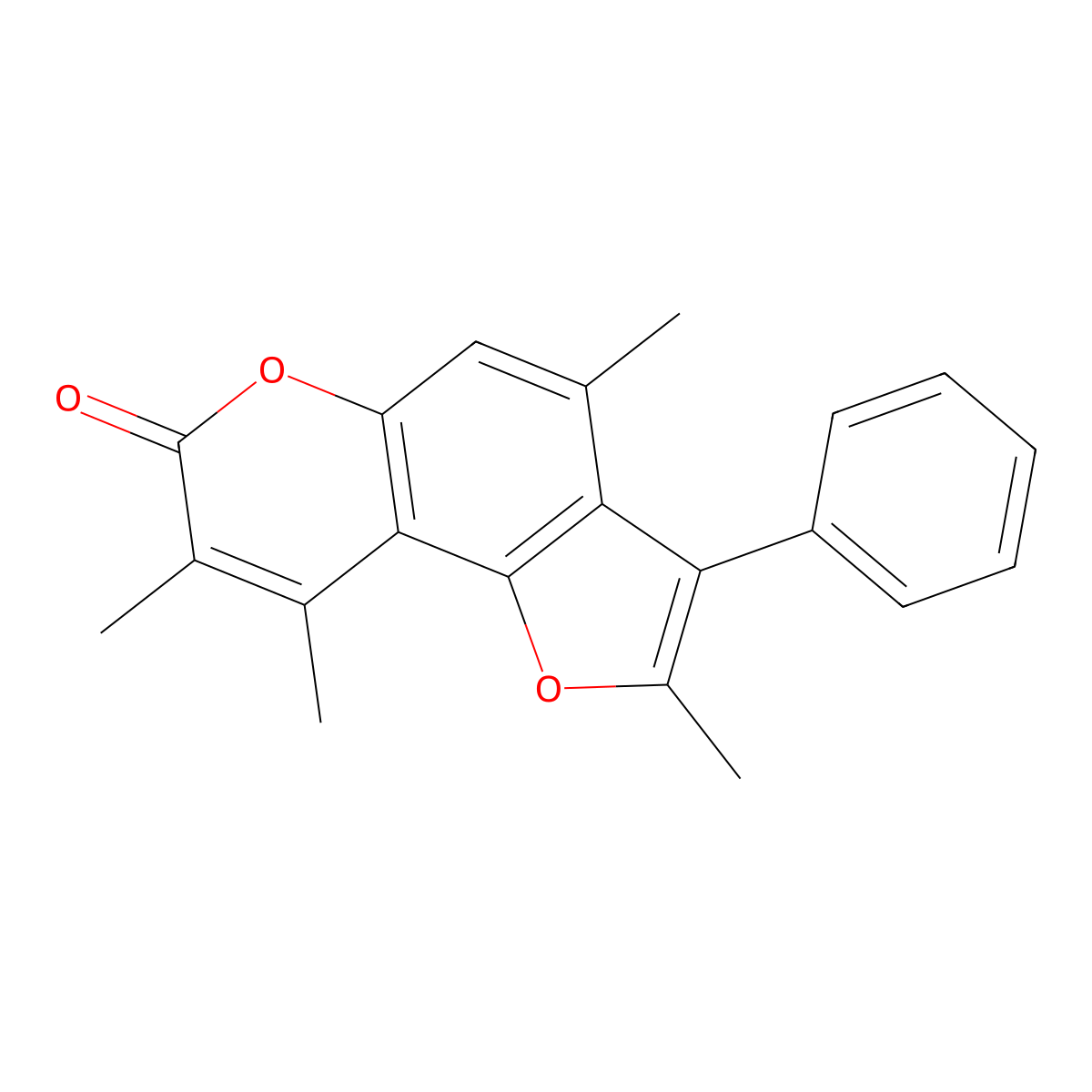 2,4,8,9-tetramethyl-3-phenyl-7H-furo[2,3-f]chromen-7-one molecular structure, CAS 670241-74-4