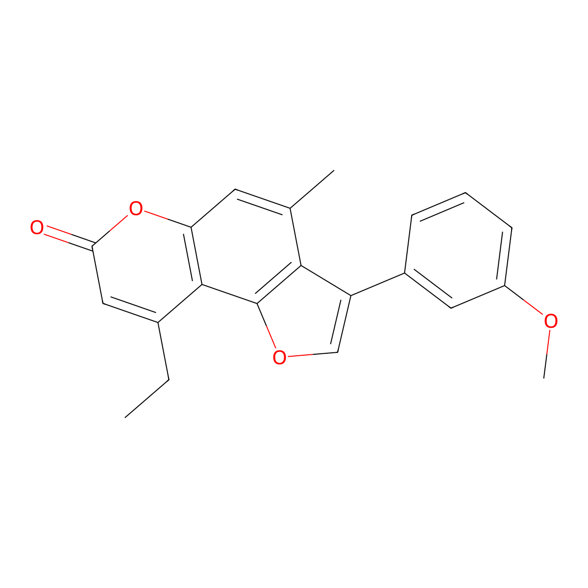 9-ethyl-3-(3-methoxyphenyl)-4-methyl-7H-furo[2,3-f]chromen-7-one molecular structure, CAS 670241-75-5