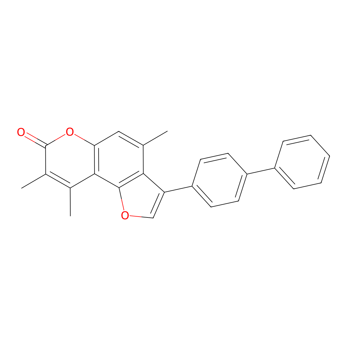 3-(biphenyl-4-yl)-4,8,9-trimethyl-7H-furo[2,3-f]chromen-7-one molecular structure, CAS 670241-78-8