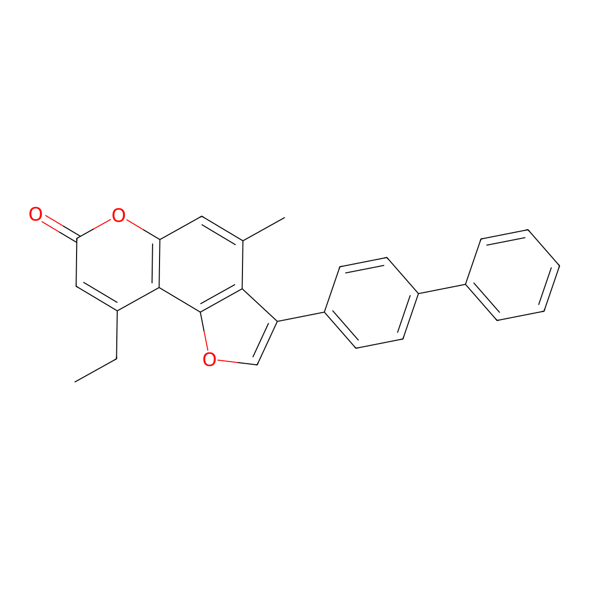 3-(biphenyl-4-yl)-9-ethyl-4-methyl-7H-furo[2,3-f]chromen-7-one molecular structure, CAS 670241-79-9