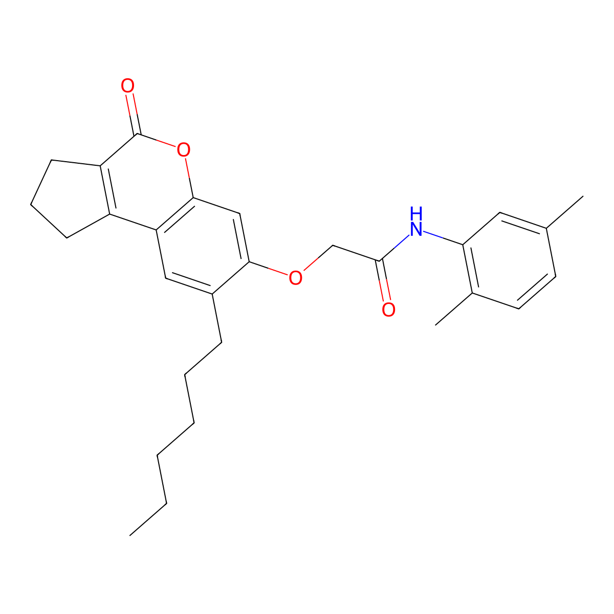 N-(2,5-dimethylphenyl)-2-({8-hexyl-4-oxo-1H,2H,3H,4H-cyclopenta[c]chromen-7-yl}oxy)acetamide molecular structure, CAS 670241-88-0
