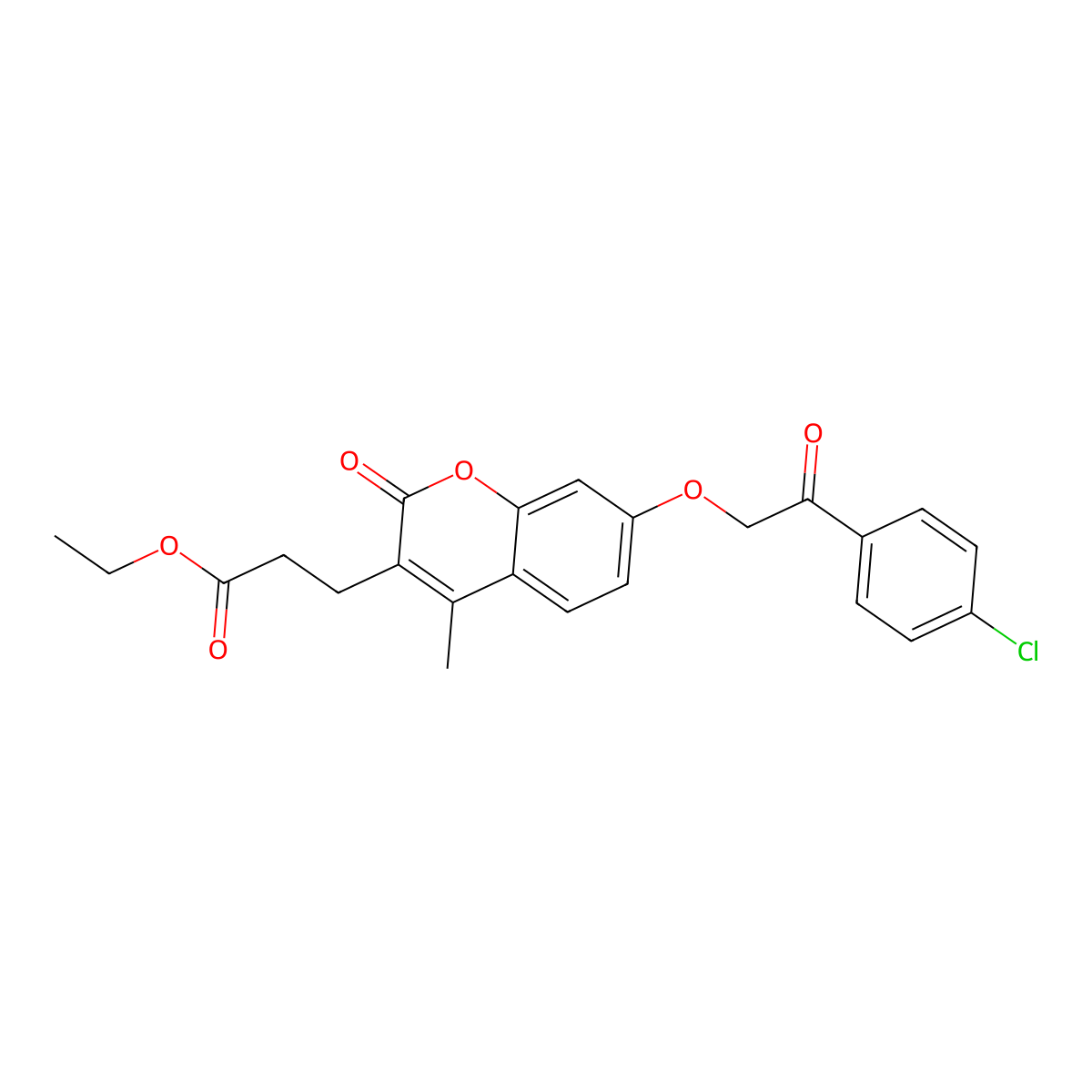 ethyl 3-{7-[2-(4-chlorophenyl)-2-oxoethoxy]-4-methyl-2-oxo-2H-chromen-3-yl}propanoate molecular structure, CAS 670241-96-0