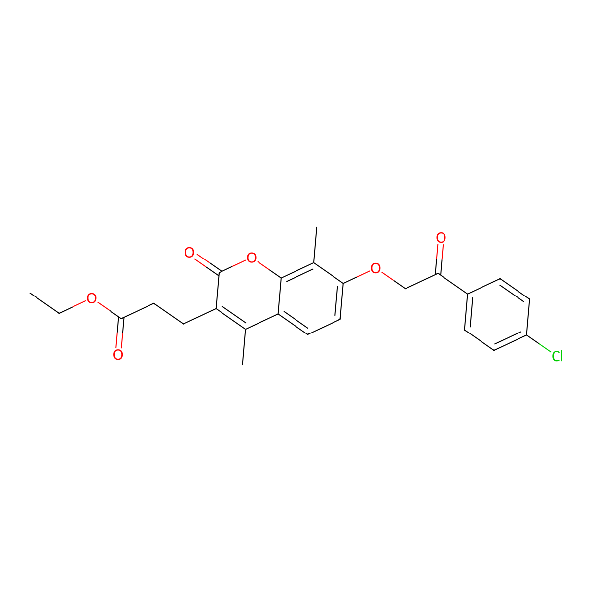ethyl 3-{7-[2-(4-chlorophenyl)-2-oxoethoxy]-4,8-dimethyl-2-oxo-2H-chromen-3-yl}propanoate molecular structure, CAS 670241-97-1