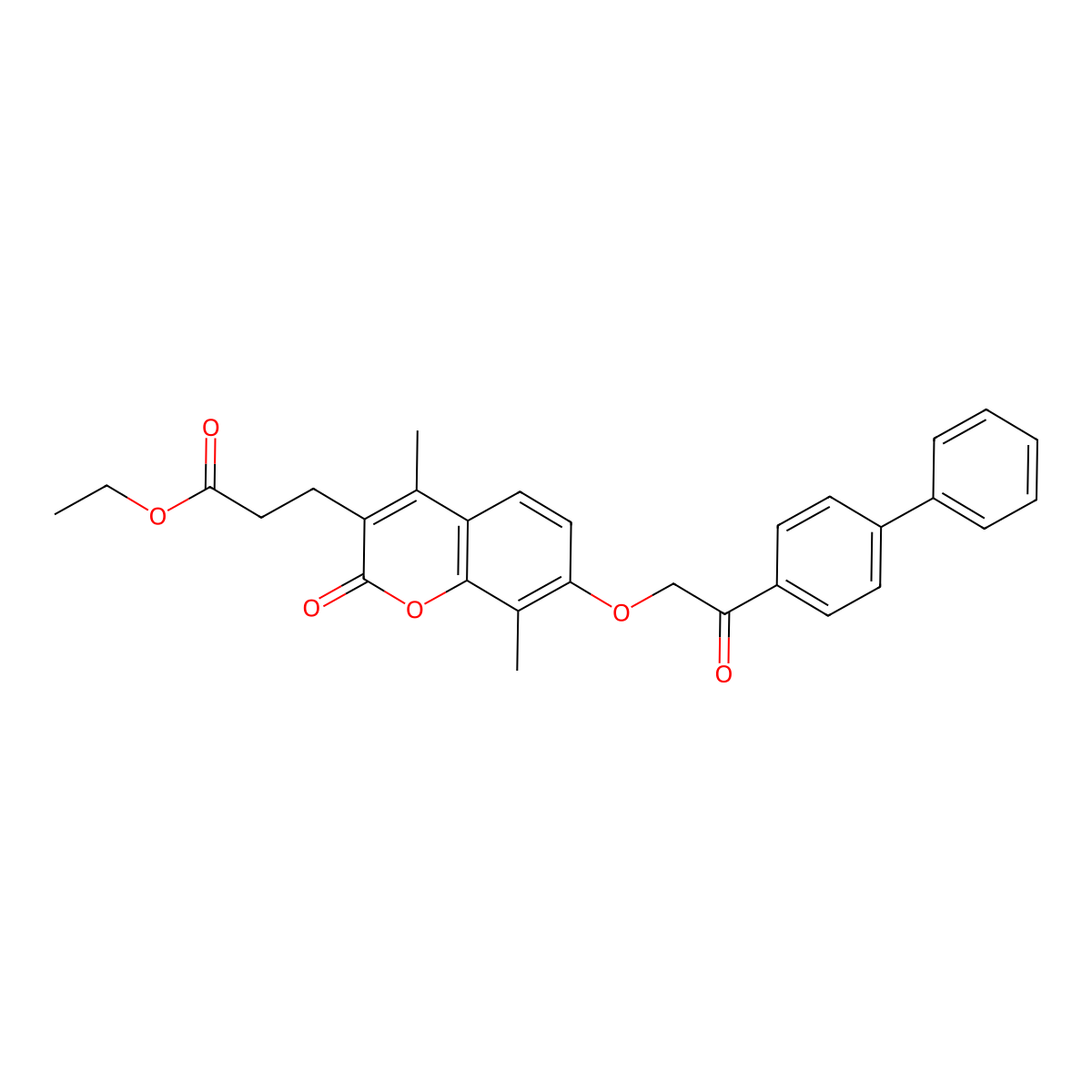 ethyl 3-{7-[2-(4-biphenylyl)-2-oxoethoxy]-4,8-dimethyl-2-oxo-2H-chromen-3-yl}propanoate molecular structure, CAS 670241-99-3