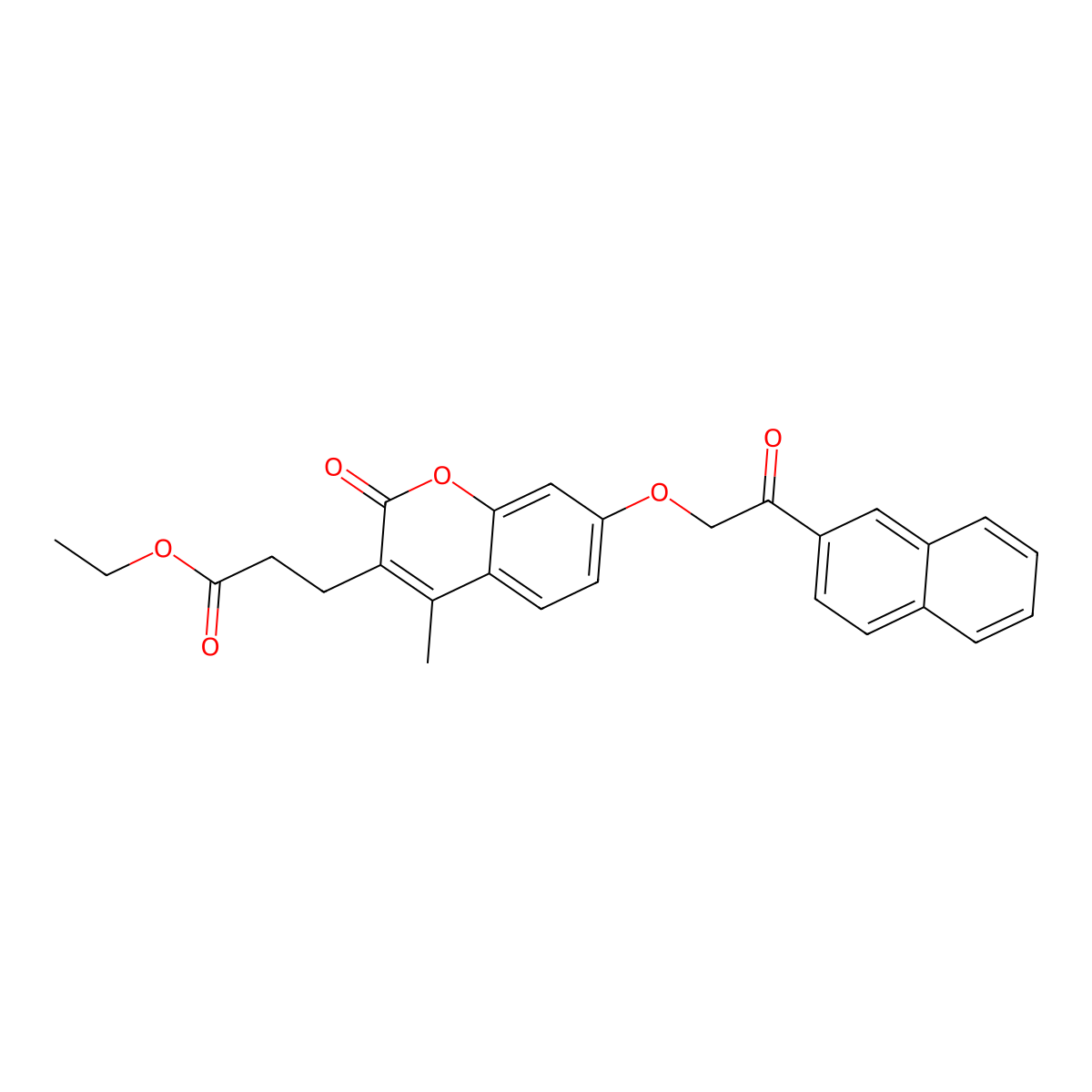 ethyl 3-{4-methyl-7-[2-(2-naphthyl)-2-oxoethoxy]-2-oxo-2H-chromen-3-yl}propanoate molecular structure, CAS 670242-04-3