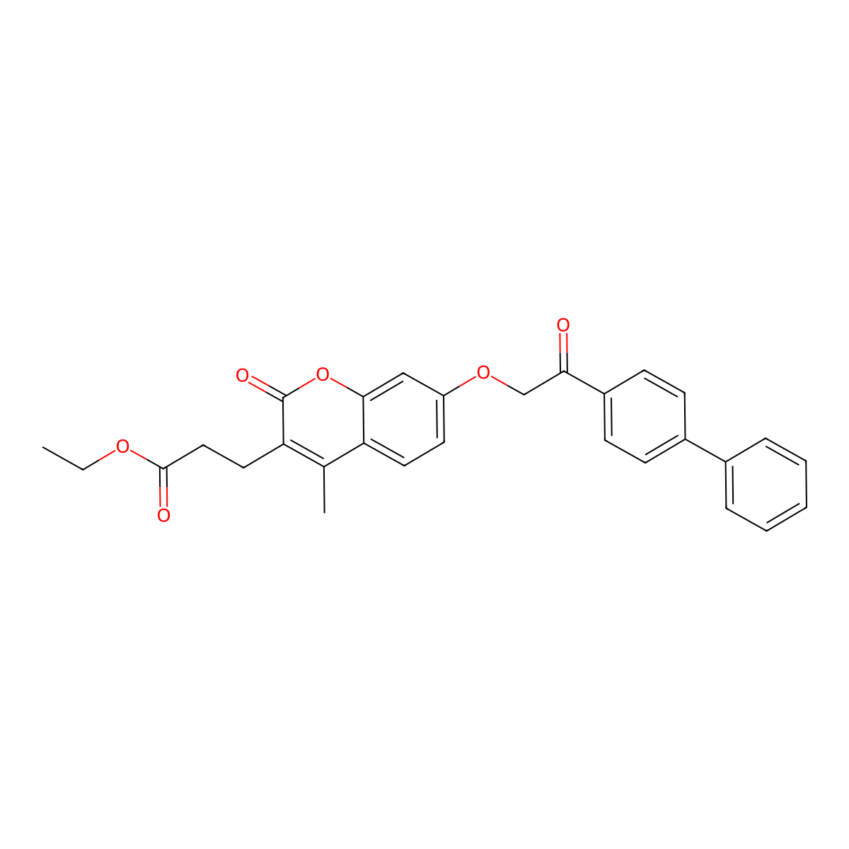 ethyl 3-{7-[2-(4-biphenylyl)-2-oxoethoxy]-4-methyl-2-oxo-2H-chromen-3-yl}propanoate molecular structure, CAS 670242-05-4