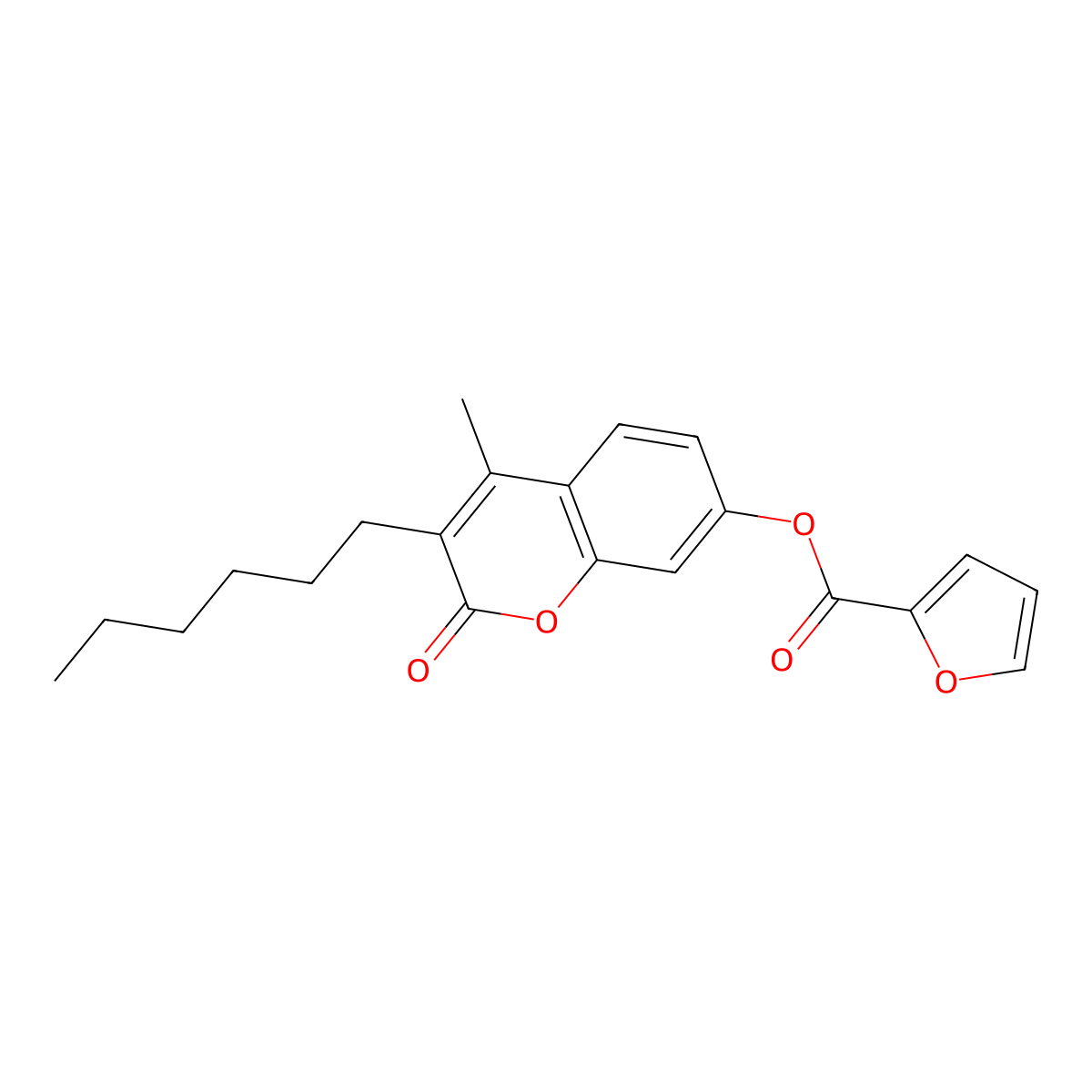3-hexyl-4-methyl-2-oxo-2H-chromen-7-yl furan-2-carboxylate molecular structure, CAS 670242-06-5