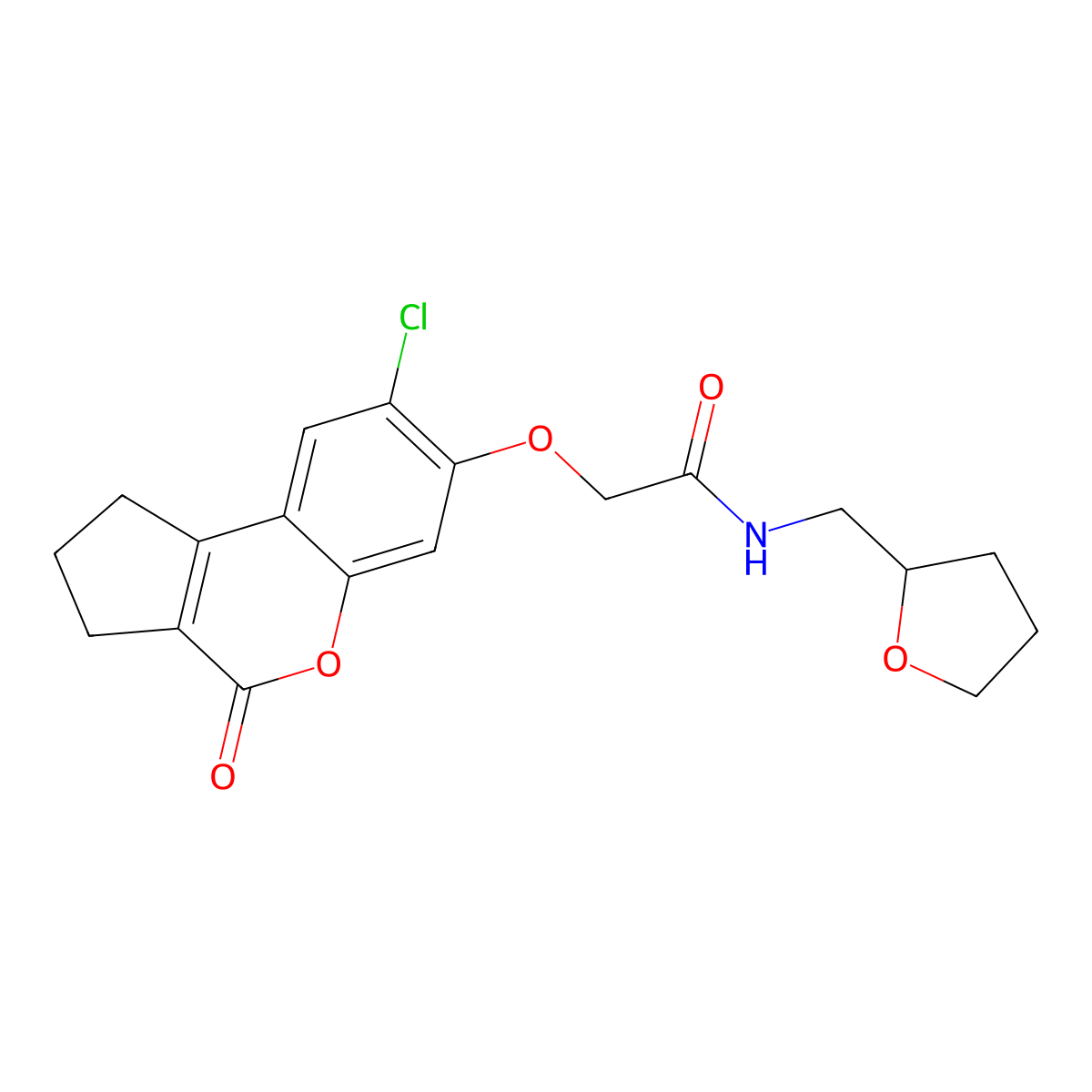 2-[(8-chloro-4-oxo-1,2,3,4-tetrahydrocyclopenta[c]chromen-7-yl)oxy]-N~1~-(tetrahydro-2-furanylmethyl)acetamide molecular structure, CAS 670242-20-3