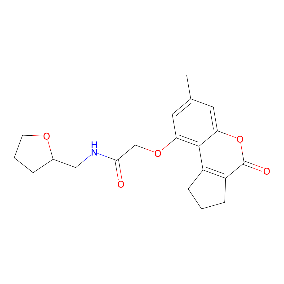 2-[(7-methyl-4-oxo-1,2,3,4-tetrahydrocyclopenta[c]chromen-9-yl)oxy]-N-(tetrahydrofuran-2-ylmethyl)acetamide molecular structure, CAS 670242-21-4
