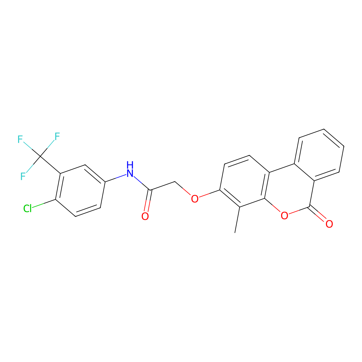 N-[4-chloro-3-(trifluoromethyl)phenyl]-2-[(4-methyl-6-oxo-6H-benzo[c]chromen-3-yl)oxy]acetamide molecular structure, CAS 670242-31-6