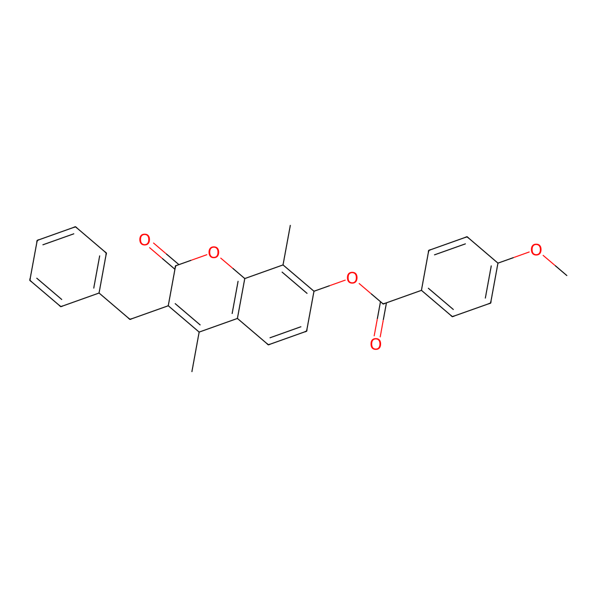 3-benzyl-4,8-dimethyl-2-oxo-2H-chromen-7-yl 4-methoxybenzoate molecular structure, CAS 670242-61-2