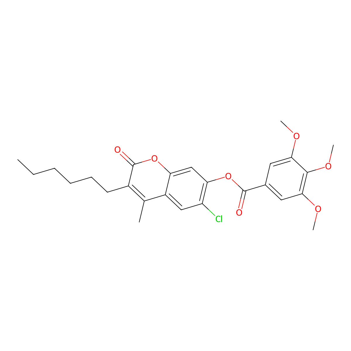 6-chloro-3-hexyl-4-methyl-2-oxo-2H-chromen-7-yl 3,4,5-trimethoxybenzoate molecular structure, CAS 670242-65-6