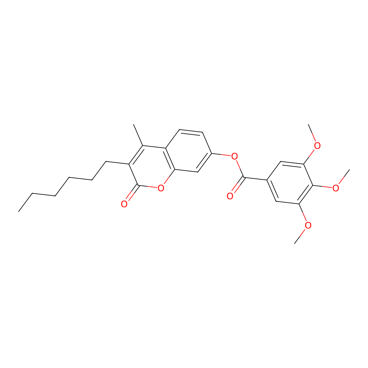 3-hexyl-4-methyl-2-oxo-2H-chromen-7-yl 3,4,5-trimethoxybenzoate molecular structure, CAS 670242-66-7