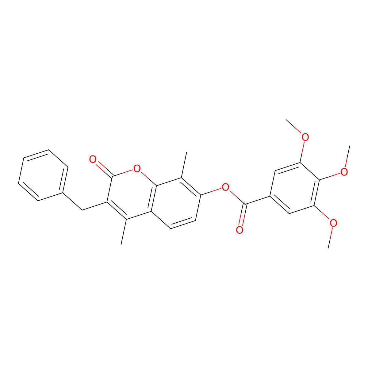 3-benzyl-4,8-dimethyl-2-oxo-2H-chromen-7-yl 3,4,5-trimethoxybenzoate molecular structure, CAS 670242-75-8