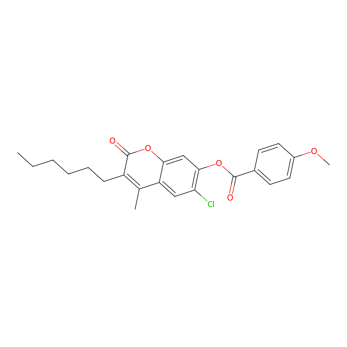 6-chloro-3-hexyl-4-methyl-2-oxo-2H-chromen-7-yl 4-methoxybenzoate molecular structure, CAS 670242-89-4