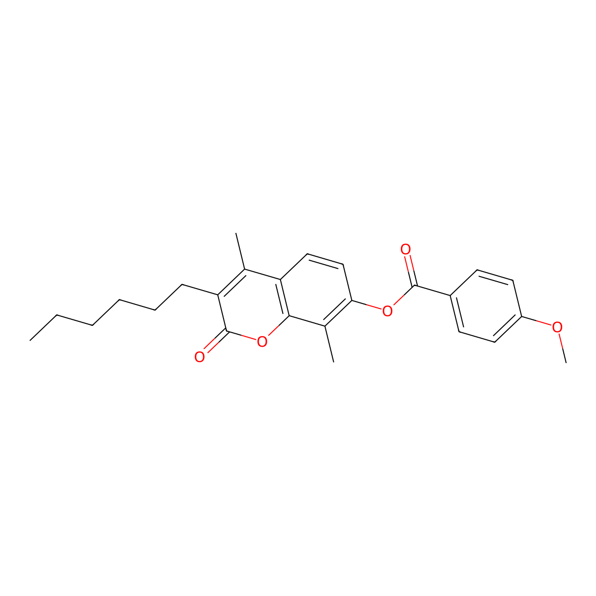 3-hexyl-4,8-dimethyl-2-oxo-2H-chromen-7-yl 4-methoxybenzoate molecular structure, CAS 670242-90-7