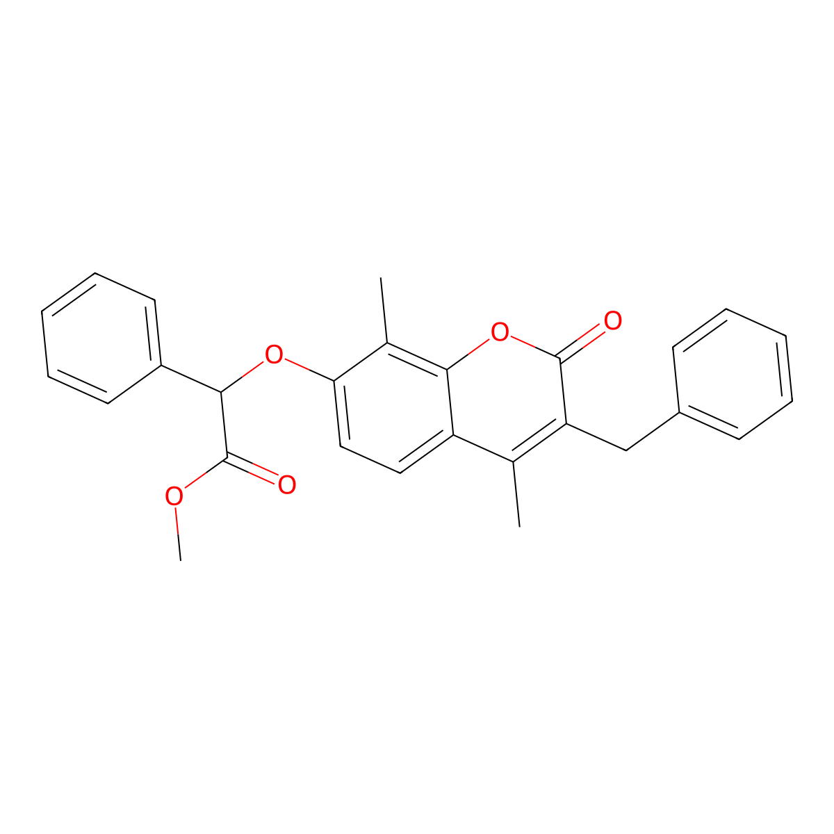 methyl 2-[(3-benzyl-4,8-dimethyl-2-oxo-2H-chromen-7-yl)oxy]-2-phenylacetate molecular structure, CAS 670243-25-1