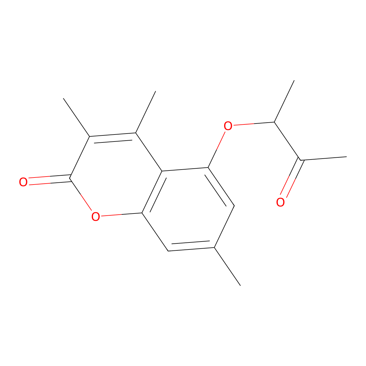3,4,7-Trimethyl-5-((3-oxobutan-2-yl)oxy)-2H-1-benzopyran-2-one molecular structure, CAS 670243-42-2