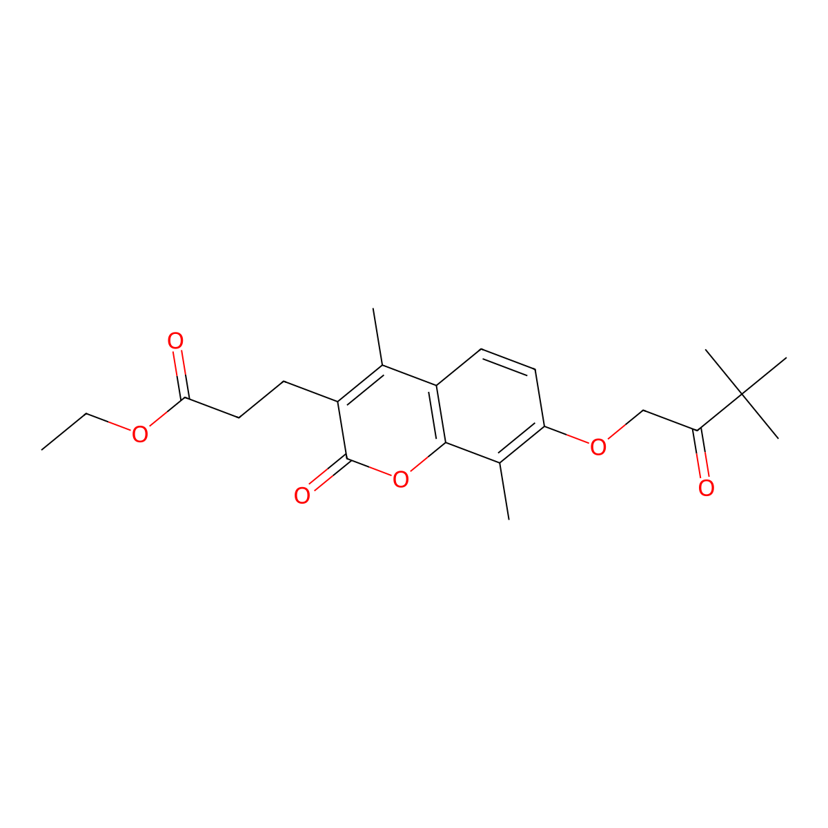 ethyl 3-[7-(3,3-dimethyl-2-oxobutoxy)-4,8-dimethyl-2-oxo-2H-chromen-3-yl]propanoate molecular structure, CAS 670244-19-6