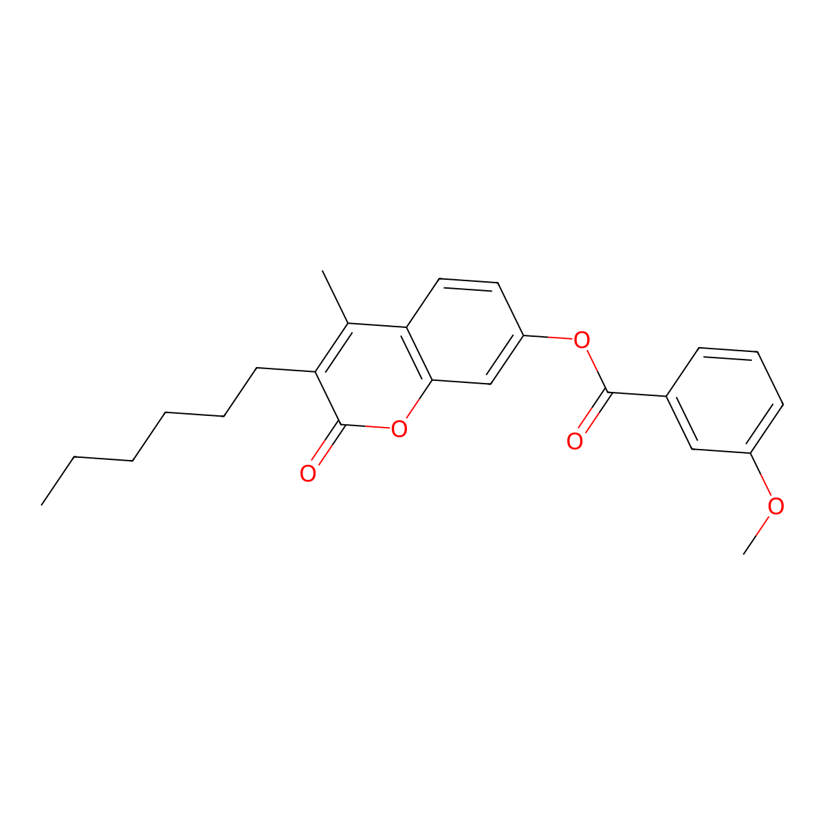 3-hexyl-4-methyl-2-oxo-2H-chromen-7-yl 3-methoxybenzoate molecular structure, CAS 670244-75-4