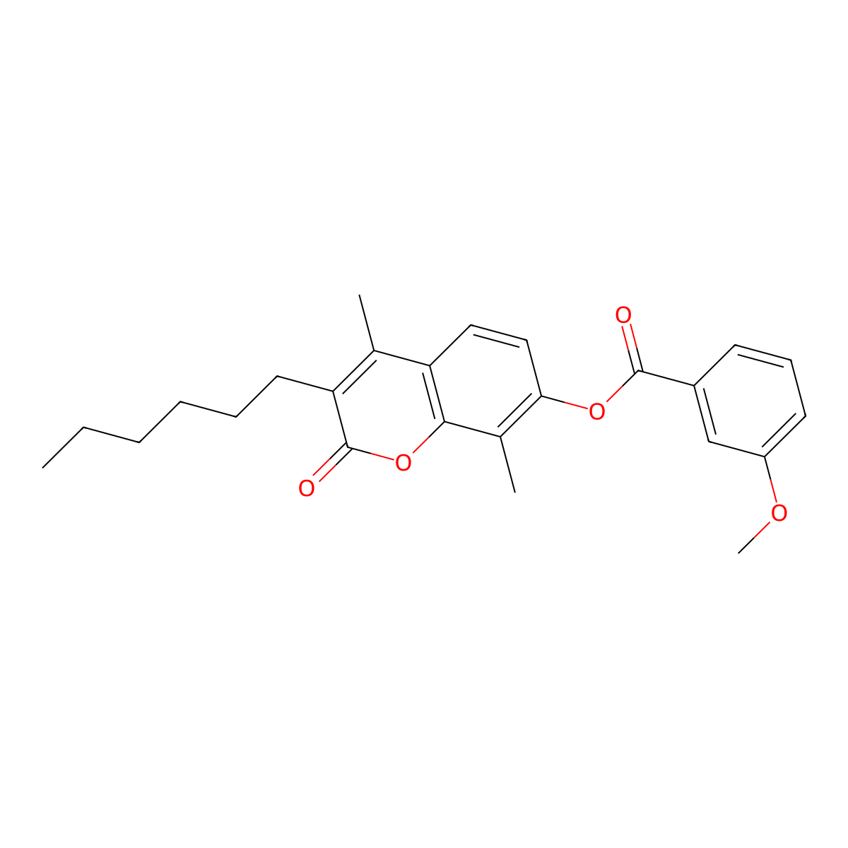 3-hexyl-4,8-dimethyl-2-oxo-2H-chromen-7-yl 3-methoxybenzoate molecular structure, CAS 670244-86-7