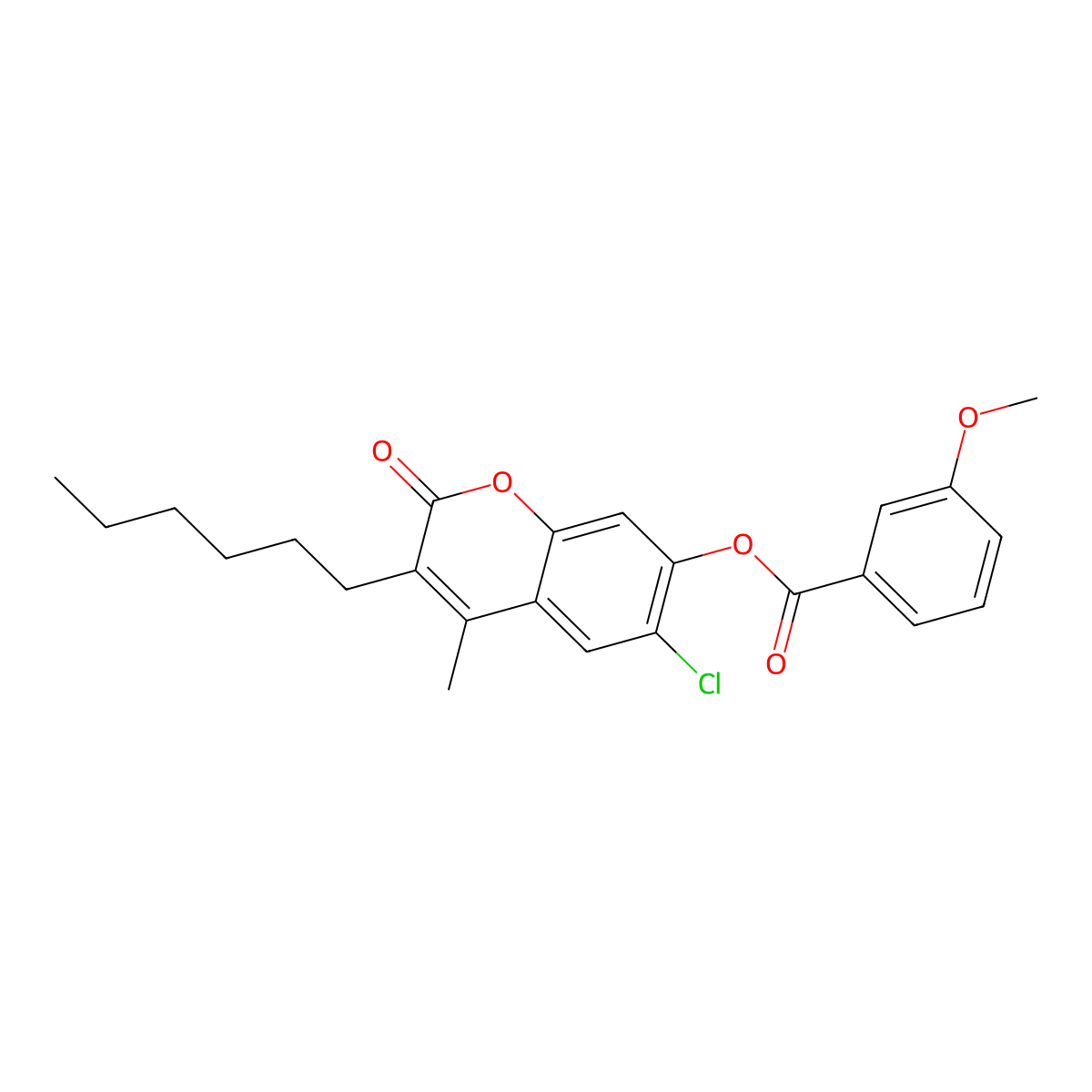 6-chloro-3-hexyl-4-methyl-2-oxo-2H-chromen-7-yl 3-methoxybenzoate molecular structure, CAS 670244-87-8