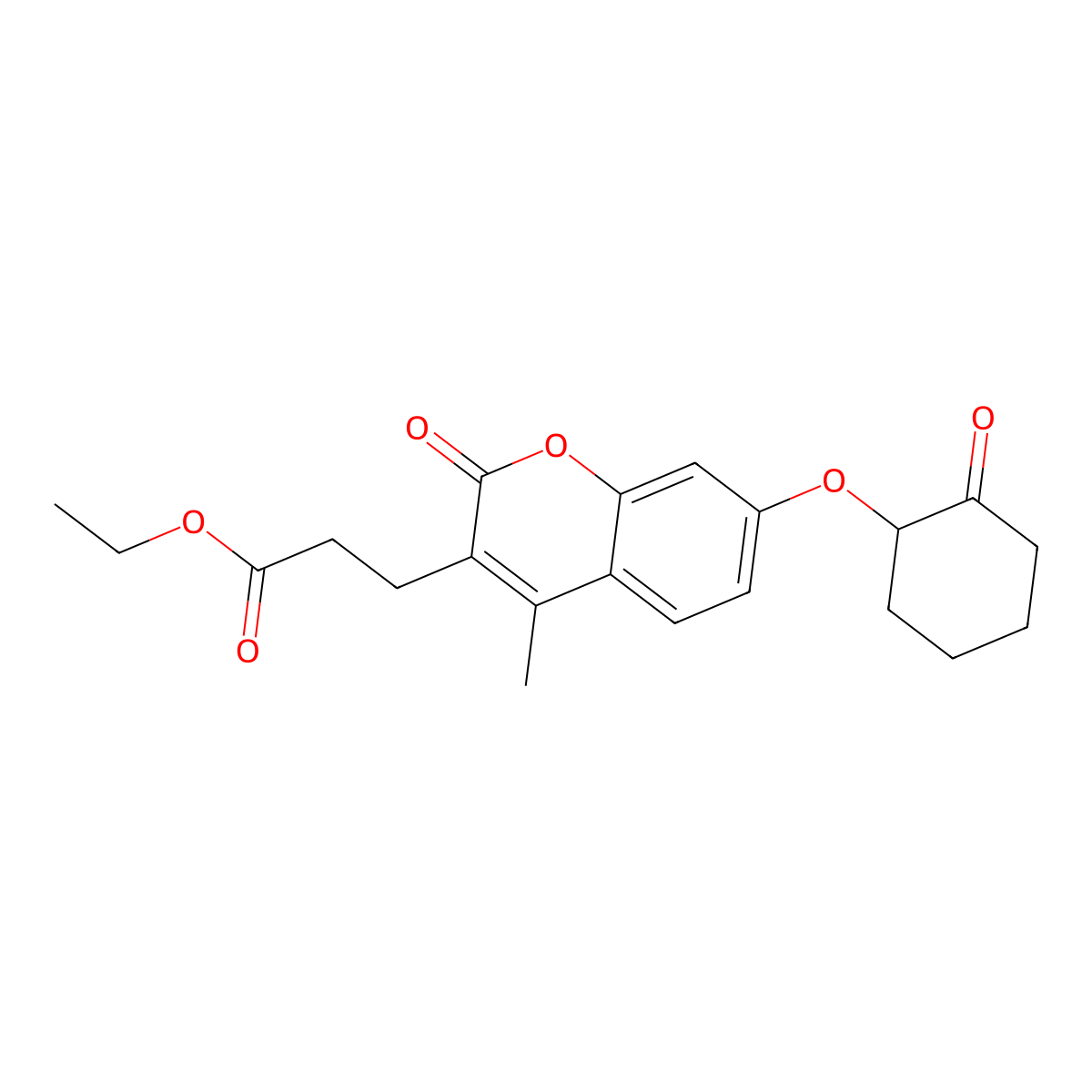 ethyl 3-{4-methyl-2-oxo-7-[(2-oxocyclohexyl)oxy]-2H-chromen-3-yl}propanoate molecular structure, CAS 670245-28-0