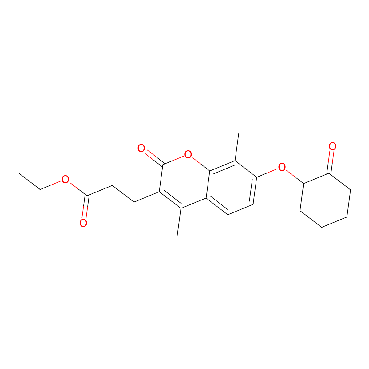 ethyl 3-{4,8-dimethyl-2-oxo-7-[(2-oxocyclohexyl)oxy]-2H-chromen-3-yl}propanoate molecular structure, CAS 670245-29-1