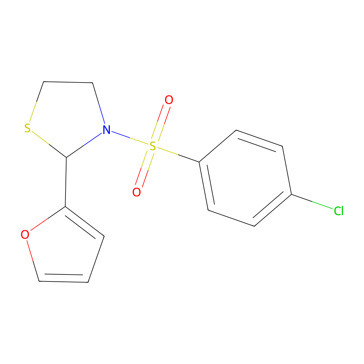 3-(4-Chlorobenzenesulfonyl)-2-(furan-2-yl)-1,3-thiazolidine molecular structure, CAS 670248-05-2