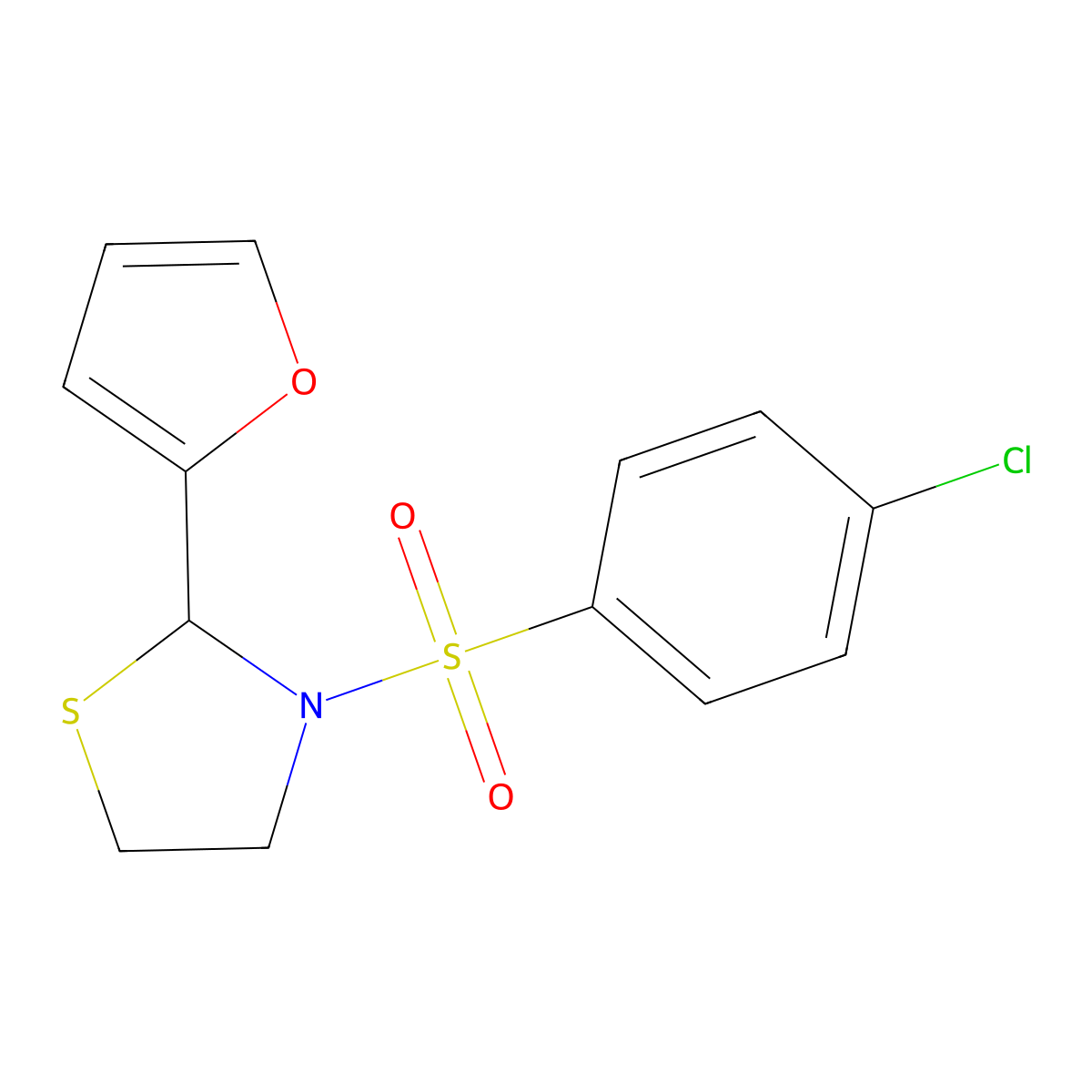 3-(4-Chlorobenzenesulfonyl)-2-(furan-2-yl)-1,3-thiazolidine molecular structure, CAS 670248-05-2