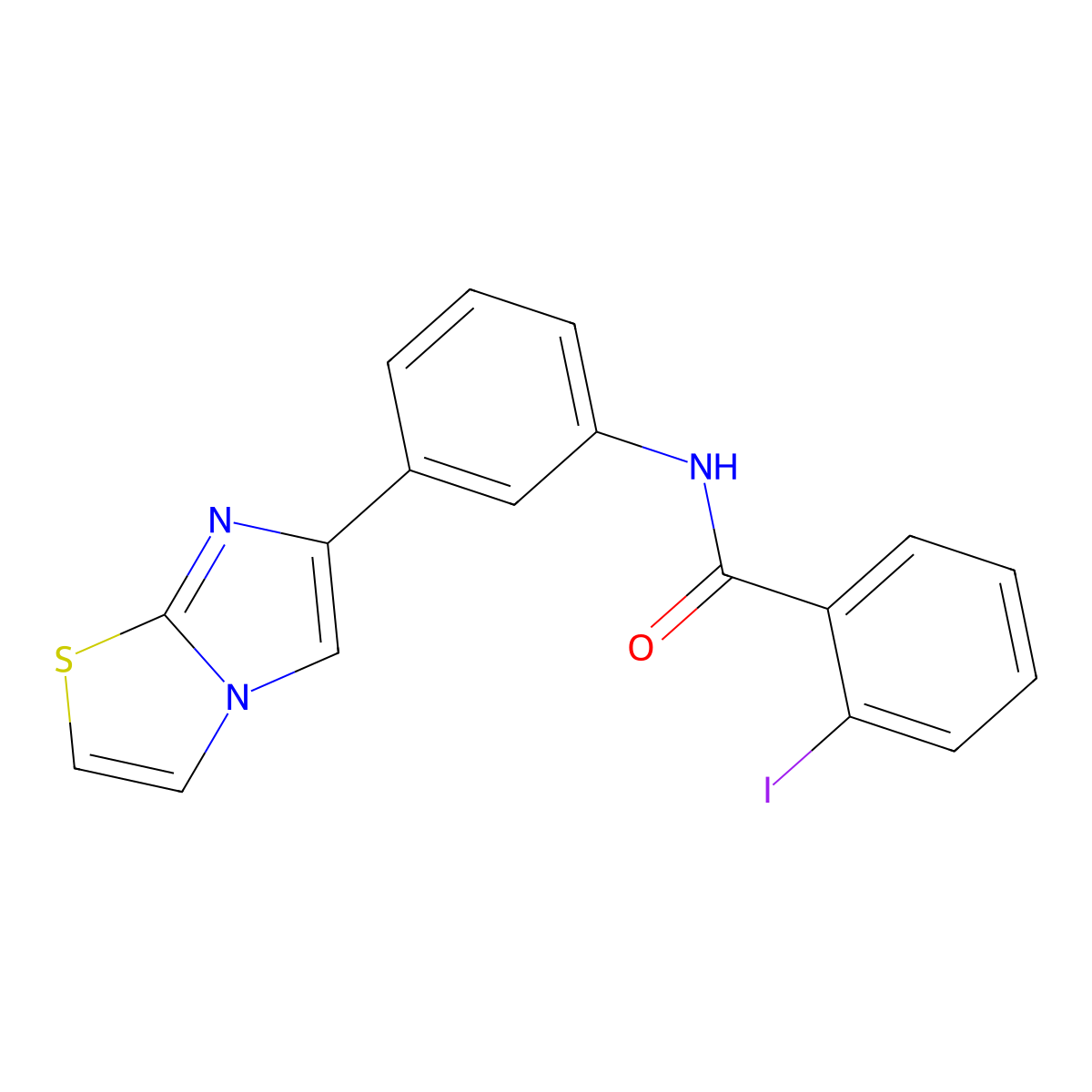 N-(3-(imidazo[2,1-b]thiazol-6-yl)phenyl)-2-iodobenzamide molecular structure, CAS 670248-11-0