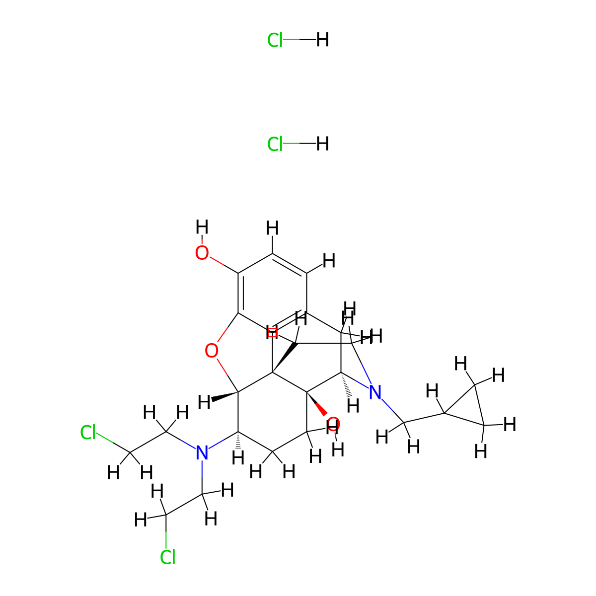 6-(Bis(2-chloroethyl)amino)-17-(cyclopropylmethyl)-4,5-epoxymorphinan-3,14-diol--hydrogen chloride (1/2) molecular structure, CAS 67025-98-3