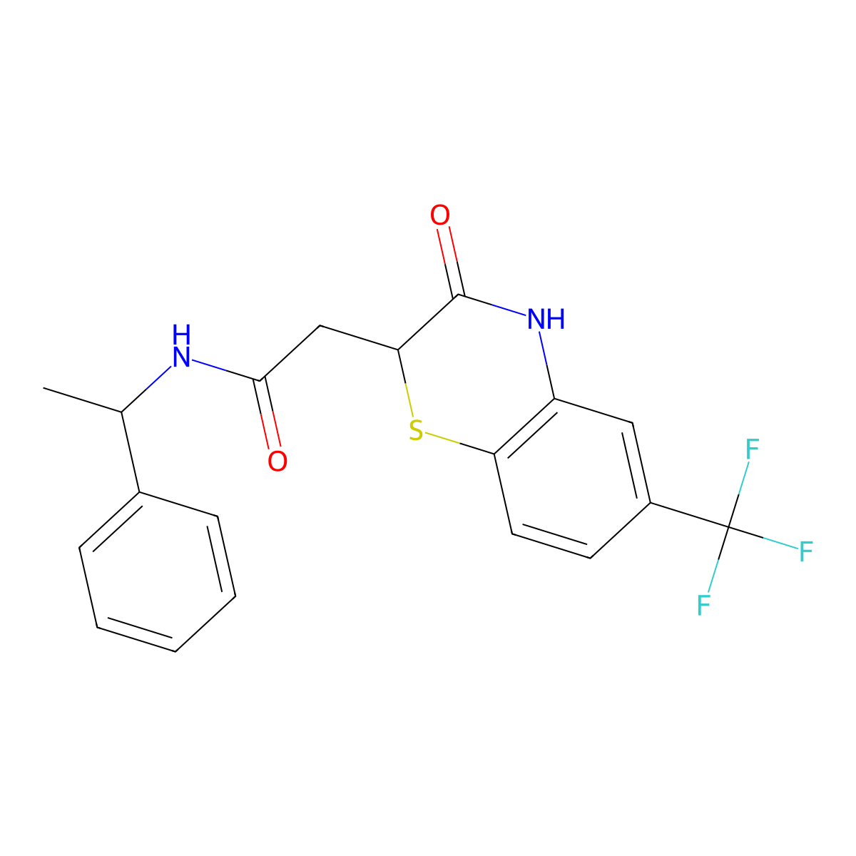 2-[3-oxo-6-(trifluoromethyl)-3,4-dihydro-2H-1,4-benzothiazin-2-yl]-N-(1-phenylethyl)acetamide molecular structure, CAS 670255-03-5