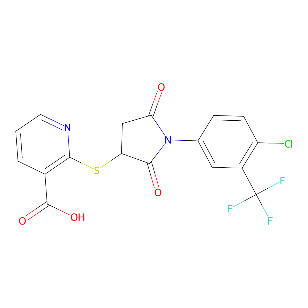 2-({1-[4-Chloro-3-(trifluoromethyl)phenyl]-2,5-dioxopyrrolidin-3-yl}sulfanyl)pyridine-3-carboxylic acid molecular structure, CAS 670255-07-9