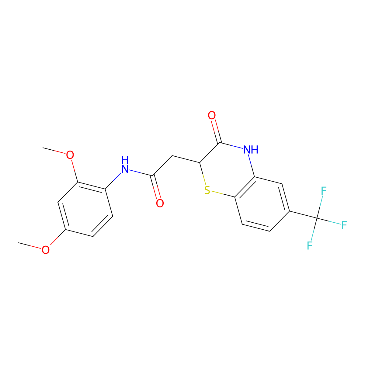 N-(2,4-dimethoxyphenyl)-2-[3-oxo-6-(trifluoromethyl)-3,4-dihydro-2H-1,4-benzothiazin-2-yl]acetamide molecular structure, CAS 670255-09-1