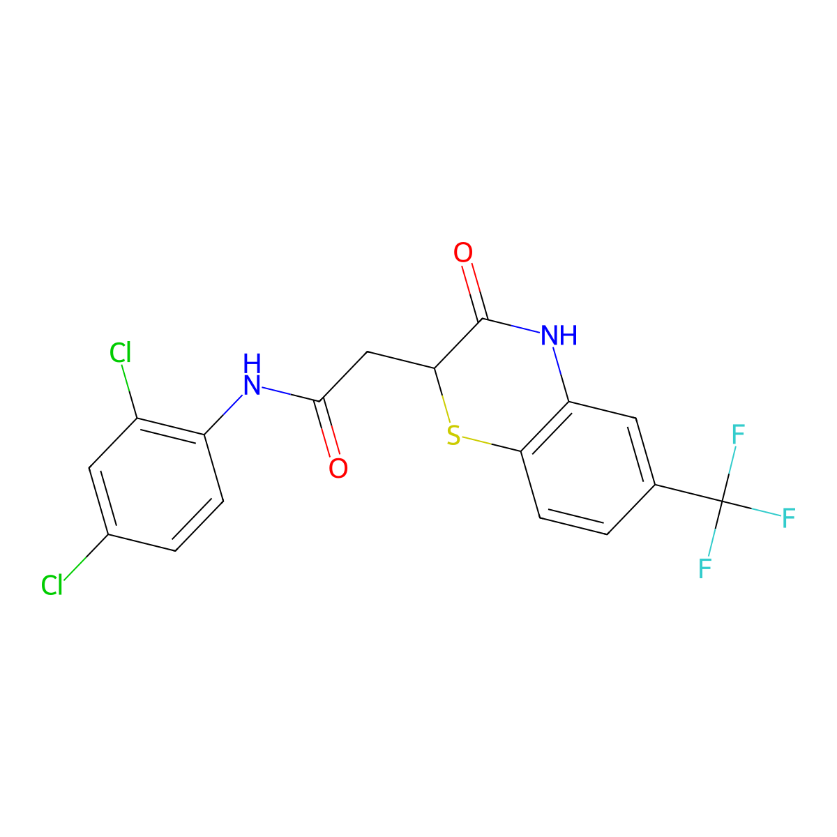 N-(2,4-dichlorophenyl)-2-[3-oxo-6-(trifluoromethyl)-3,4-dihydro-2H-1,4-benzothiazin-2-yl]acetamide molecular structure, CAS 670255-10-4