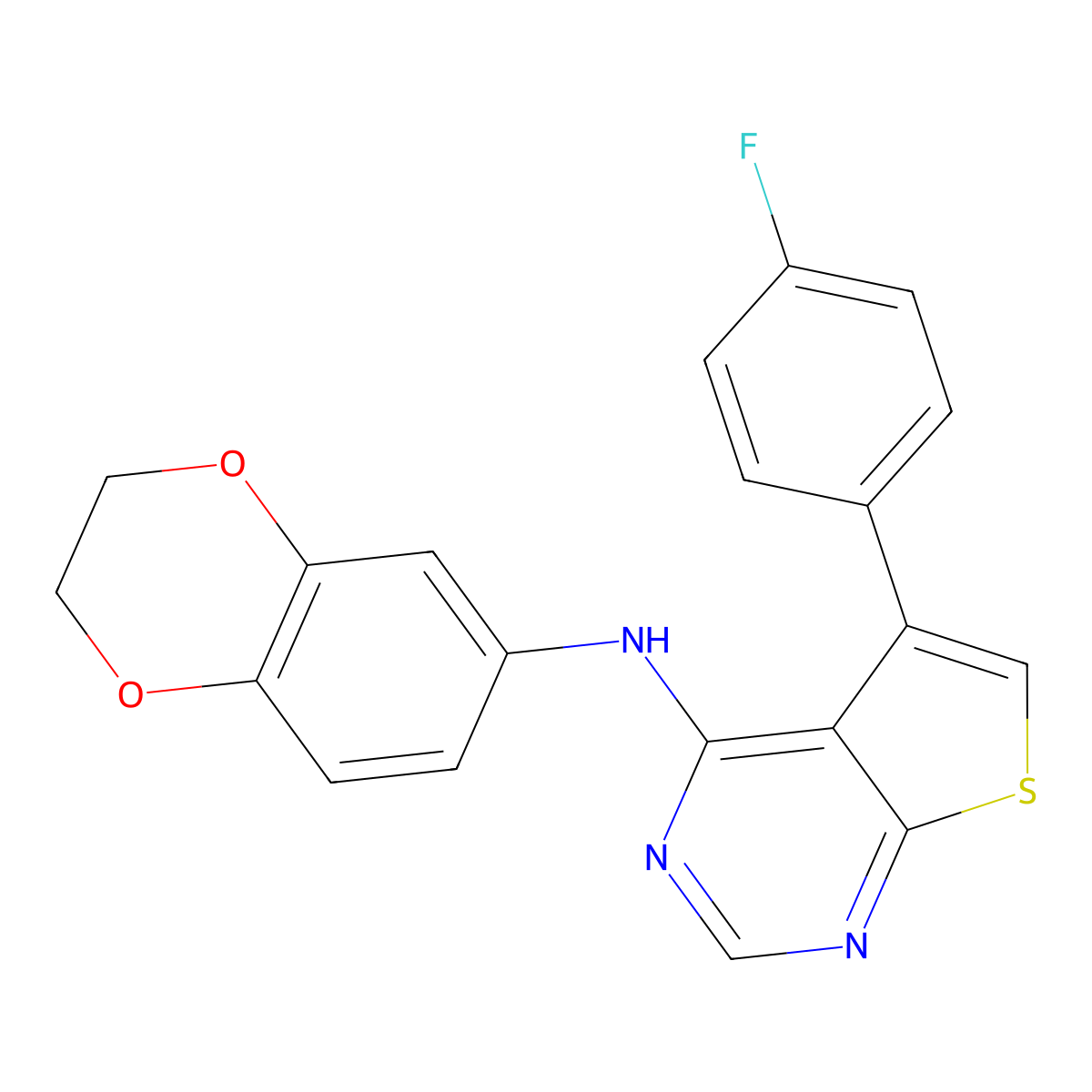N-(2,3-dihydro-1,4-benzodioxin-6-yl)-5-(4-fluorophenyl)thieno[2,3-d]pyrimidin-4-amine molecular structure, CAS 670255-13-7