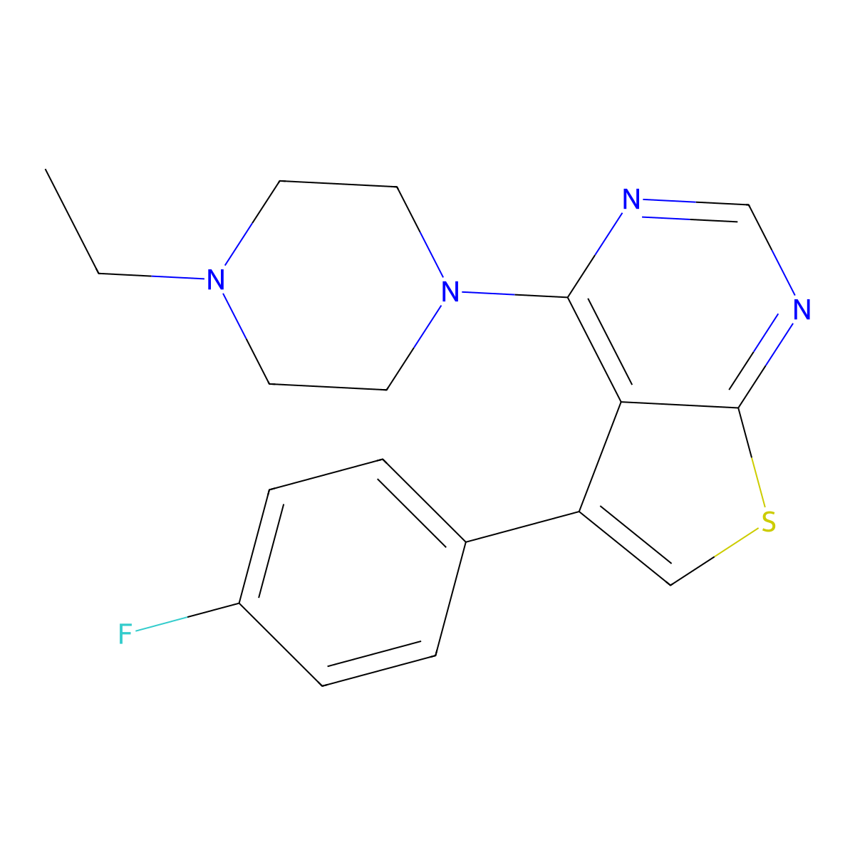 4-(4-Ethylpiperazin-1-yl)-5-(4-fluorophenyl)thieno[2,3-d]pyrimidine molecular structure, CAS 670255-15-9