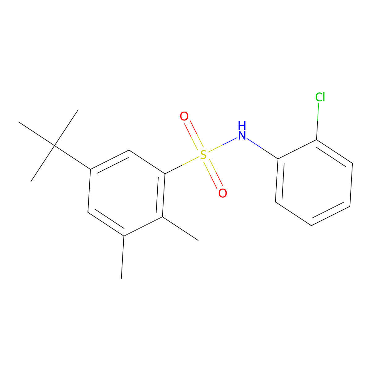 5-tert-butyl-N-(2-chlorophenyl)-2,3-dimethylbenzenesulfonamide molecular structure, CAS 670255-72-8