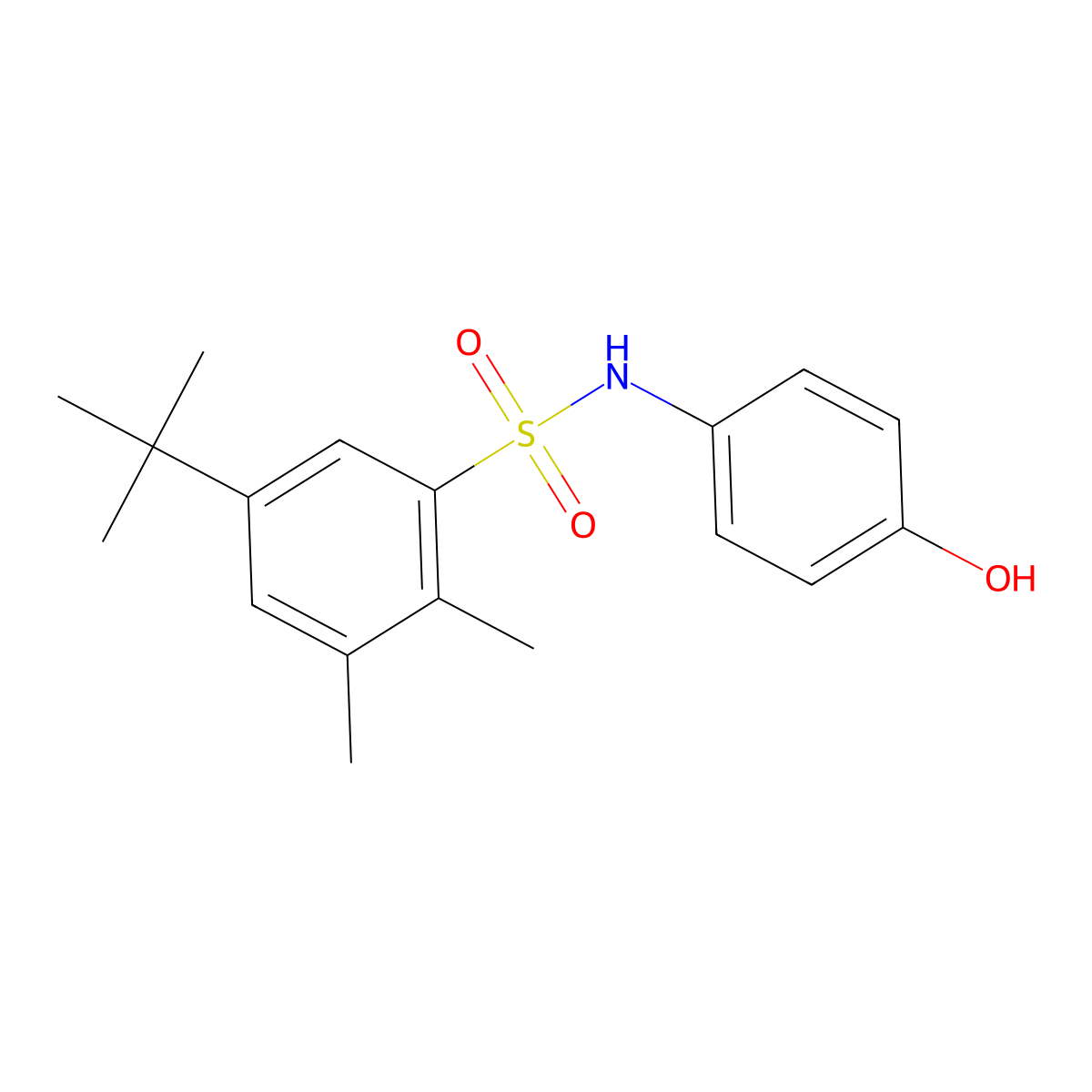 5-tert-butyl-N-(4-hydroxyphenyl)-2,3-dimethylbenzenesulfonamide molecular structure, CAS 670255-77-3