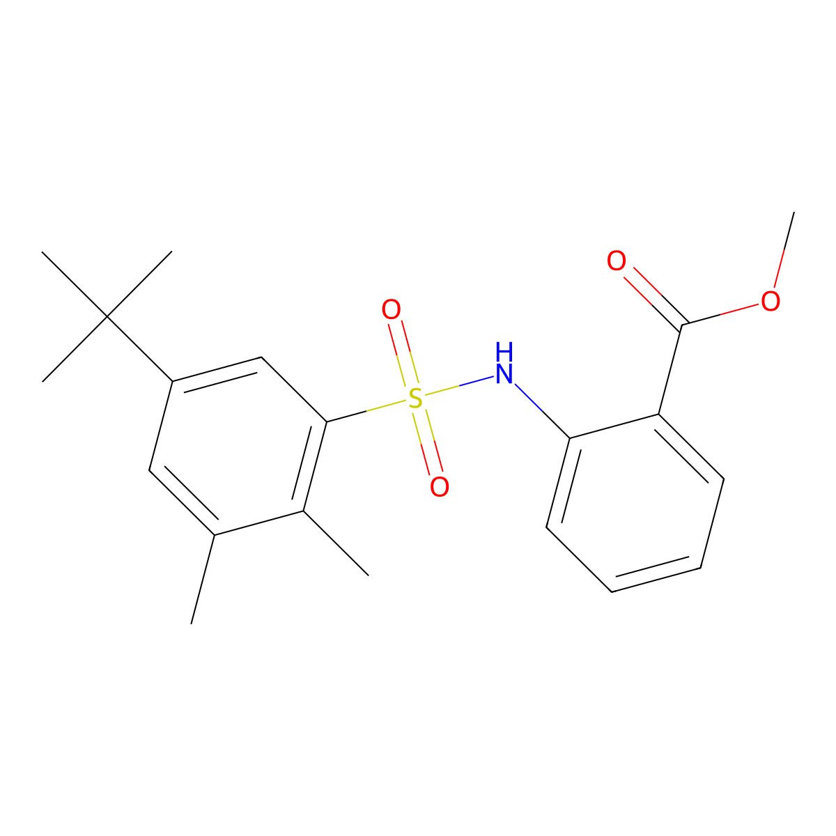 Methyl 2-[(5-tert-butyl-2,3-dimethylphenyl)sulfonylamino]benzoate molecular structure, CAS 670255-88-6