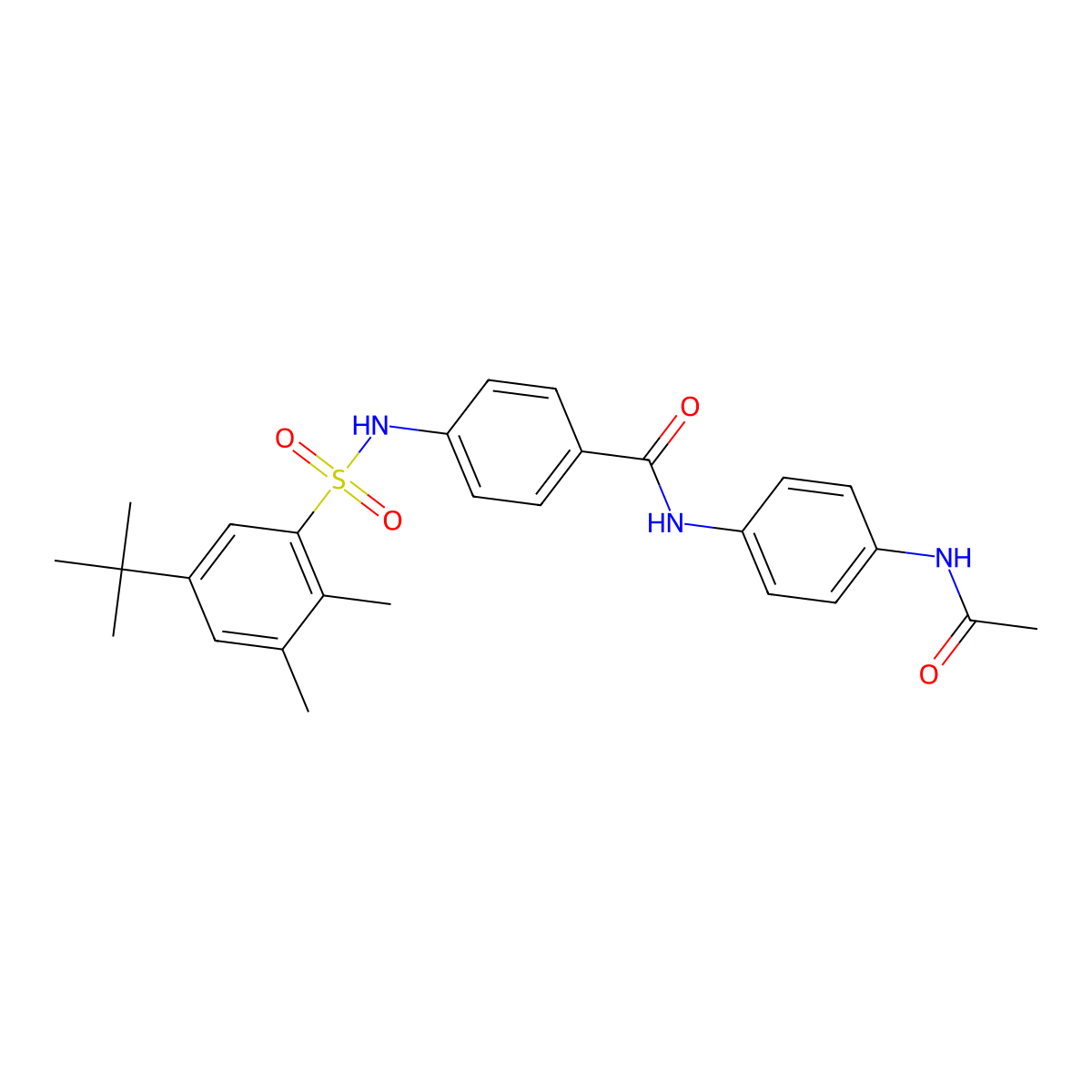 N-[4-(acetylamino)phenyl]-4-{[(5-tert-butyl-2,3-dimethylphenyl)sulfonyl]amino}benzamide molecular structure, CAS 670256-02-7