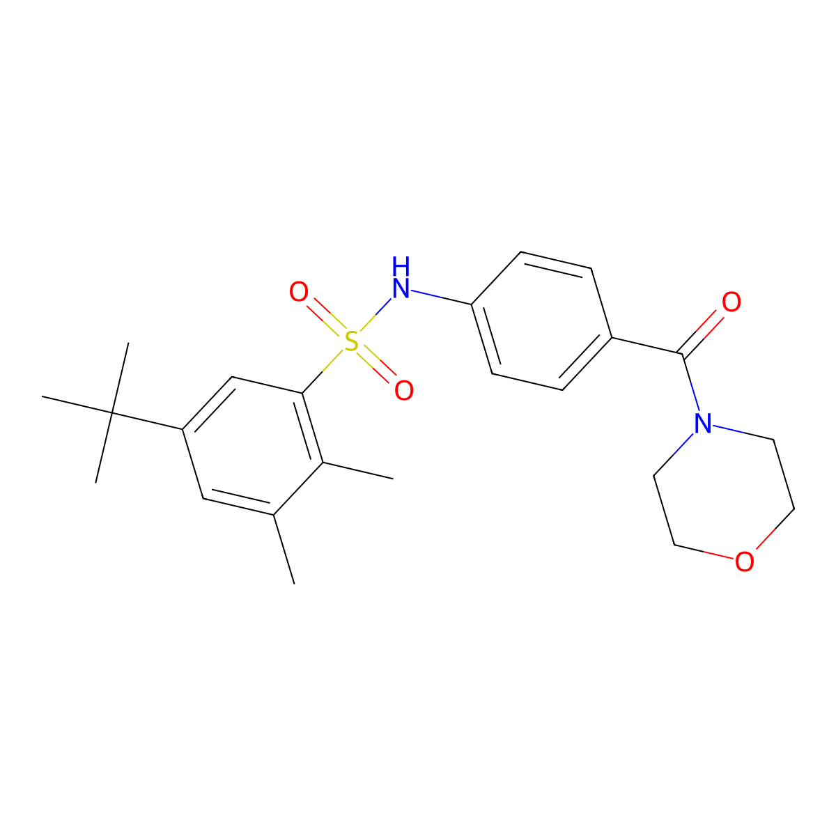 5-tert-butyl-2,3-dimethyl-N-[4-(morpholine-4-carbonyl)phenyl]benzenesulfonamide molecular structure, CAS 670256-05-0