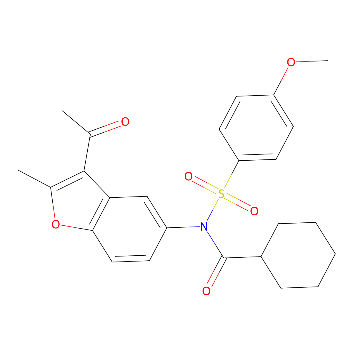 N-(3-acetyl-2-methyl-1-benzofuran-5-yl)-N-(cyclohexylcarbonyl)-4-methoxybenzenesulfonamide molecular structure, CAS 670258-29-4