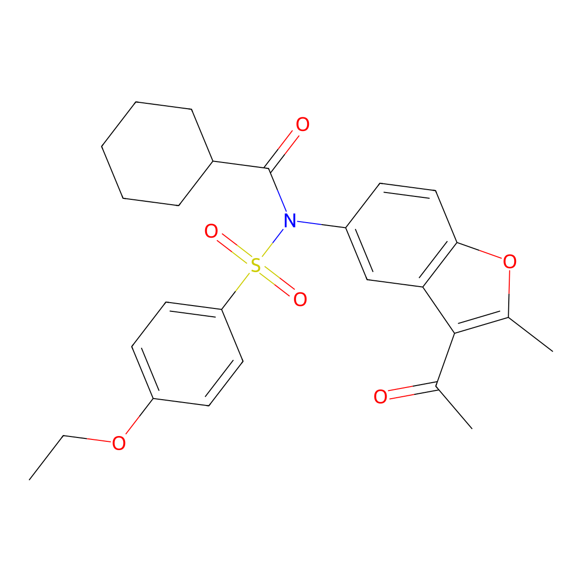 N-(3-acetyl-2-methyl-1-benzofuran-5-yl)-N-(cyclohexylcarbonyl)-4-ethoxybenzenesulfonamide molecular structure, CAS 670258-33-0