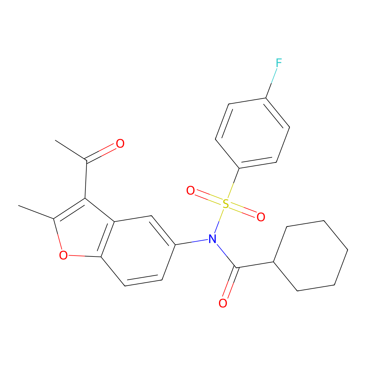 N-(3-acetyl-2-methyl-1-benzofuran-5-yl)-N-(cyclohexylcarbonyl)-4-fluorobenzenesulfonamide molecular structure, CAS 670258-34-1
