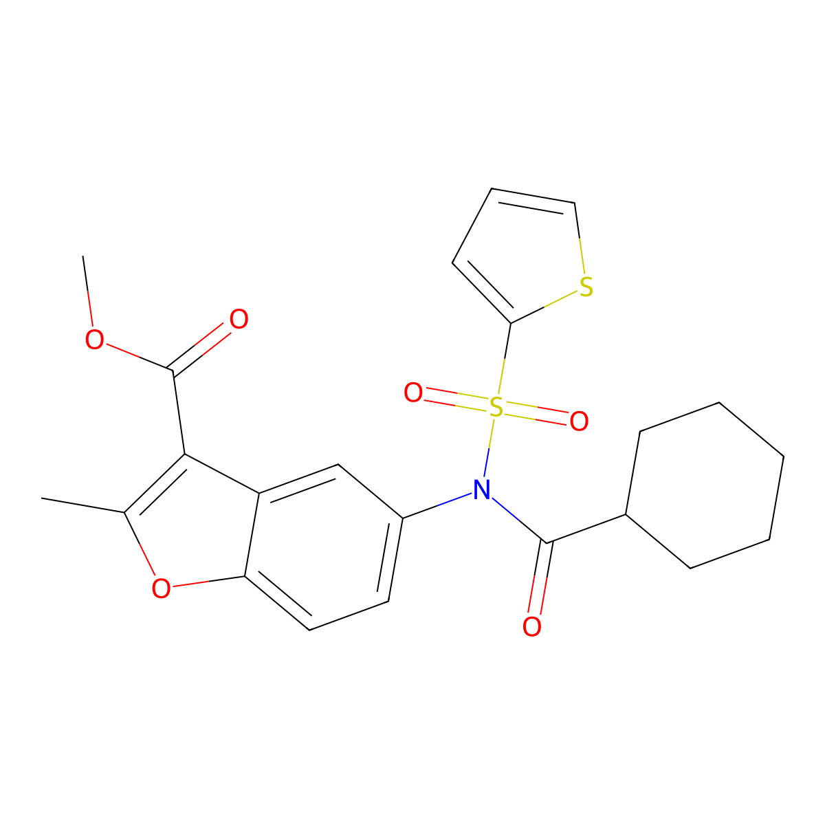 Methyl 5-[(cyclohexylcarbonyl)(2-thienylsulfonyl)amino]-2-methyl-1-benzofuran-3-carboxylate molecular structure, CAS 670258-49-8